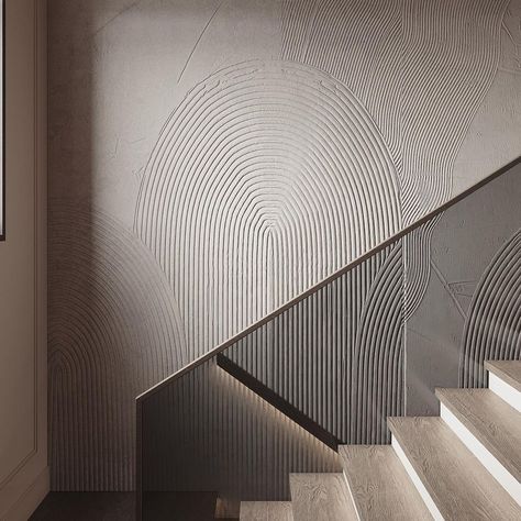 Stairs Wall Texture Design, Stairs Feature Wall, Stair Wall Design, Staircase Accent Wall, Wall Paint Texture, Bungalow Interior, Stair Wall, Staircase Wall, Wall Panel Design