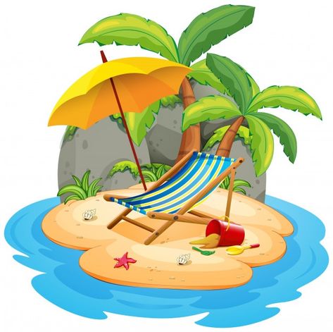 Cartoon Island, Beach Cartoon, Tropical Island Beach, Summer Island, Summer Cartoon, Beach Illustration, Summer Clipart, Summer Cards, Man Sitting