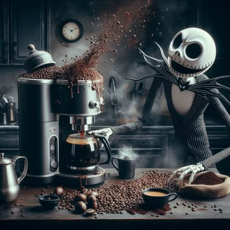 Anime Pictures To Print, Funny Cartoon Art, Kaffe Humor, Halloween Legends, Cute Halloween Images, Gothic Monster, Zombie Coffee, Nightmare Before Christmas Pictures, French Press Cold Brew