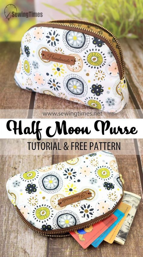 [Free Pattern] DIY Half Moon Coin Purse | Small Wallet Zipper Pouch Sewing Tutorial [sewingtimes] Small Purse Pattern, Quilted Purse Patterns, Quilted Bag Patterns, Clutch Bag Pattern, Diy Coin Purse, Coin Purse Pattern, Crossbody Bag Pattern, Purse Sewing Patterns, Pouch Sewing