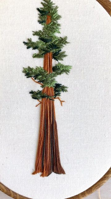 Embroidered Redwood Tree, Cypress Tree Embroidery, Redwood Tree Embroidery, Artsy Embroidery, Embroidery Mending, Embroidery Tree, Embroidered Tree, Tree Embroidery, Classy Tattoos