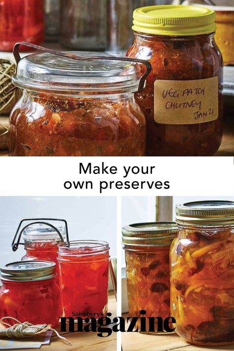 Follow our easy recipes to make your own chutney, jam and tasty preserves. Get the Sainsbury's magazine recipe Preserve Recipes, Homemade Preserves, Magazine Recipe, Canning Ideas, Chutney Recipe, Cooking Advice, Homemade Jam, Chutney Recipes, Recipes To Make