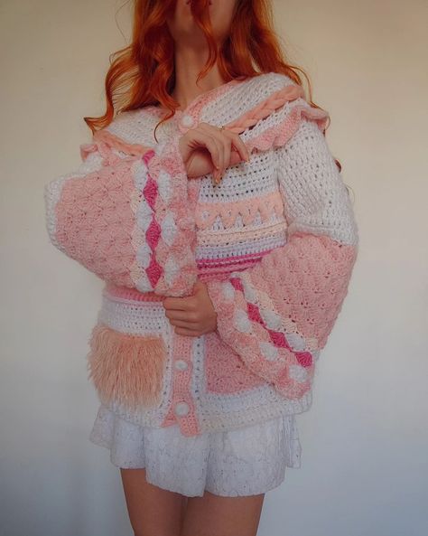 🌸pink, girly, cozy🌸 This handmade crochet cardigan showcases a beautiful blend of soft pink, white, and cream hues, adorned with intricate details like puffy sleeves, braided accents, and delicate buttons. Its girly design makes it a perfect match for both casual and romantic looks. Available now in M/L size, with the option to customize colors and sizes to fit your style. The ideal cozy layer for in-between seasons!🫶🌷🎀 💘Handmade 💘Ready to ship in M/L size 💘Custom colors and sizes available ... Crochet Cardigans, Girly Design, Romantic Look, Puffy Sleeves, Crochet Cardigan, Intricate Details, Handmade Crochet, Soft Pink, Perfect Match