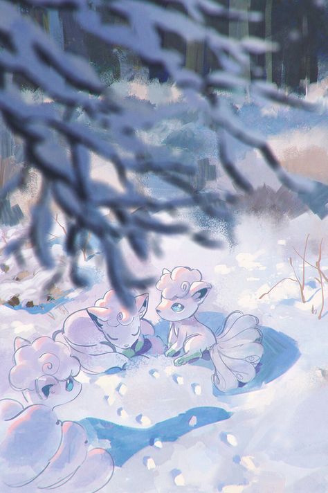 Alolan Vulpix Art, Vulpix Art, Nerdy Wallpaper, Alolan Ninetales, Alolan Vulpix, Winter Wallpaper, Pokemon Art, Pretty Art, Art Wallpaper