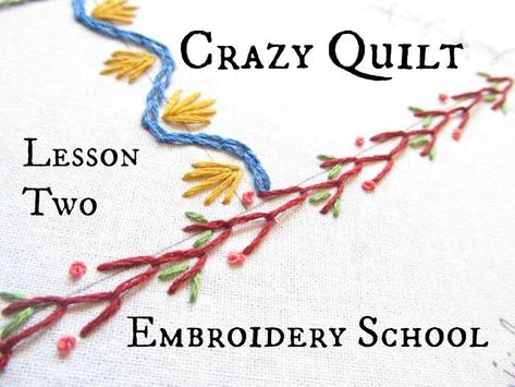 Crazy Quilt Embroidery, Crazy Quilt Templates, Crazy Quilt Tutorials, Embroidery School, Quilt Embroidery, Crazy Quilts Patterns, Crazy Quilt Stitches, Embroidery Stitches Beginner, Crazy Quilt Blocks