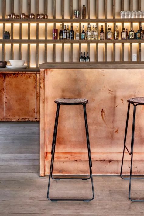 Maister | Shed LB Copper Counter, Bar Counter Design, Industrial Cafe, Bar Inspiration, Design Bar, Counter Design, Bar Interior, Retro Interior, Bar Design Restaurant