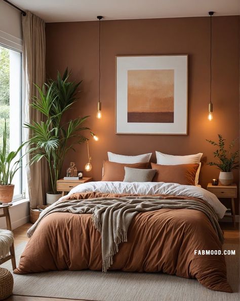 terracotta bedroom, earthy bedroom design, warm earthy bedroom Guest Bedroom Ideas Terracotta, Bedroom Paint Terracotta, Copper Bedroom Walls, Neutral Feature Wall Bedroom, Mushroom Bedroom Colour, Colours That Go Together Bedrooms, Bedroom Inspirations Terracotta, Sedona Inspired Bedroom, Terracotta Theme Bedroom