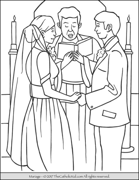 Sacrament of Marriage Coloring Page - TheCatholicKid.com Sacrament Of Marriage, Sacraments Activities, Marriage Supper Of The Lamb, 7 Sacraments, Lds Coloring Pages, Seven Sacraments, Catholic Sacraments, Wedding Coloring Pages, Wedding Drawing