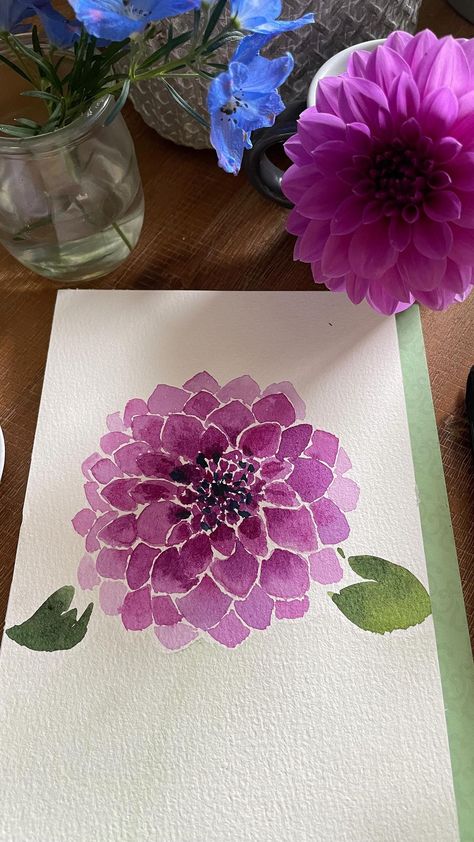 Srimonti Karmakar | I love dahlias and I love more dahlias. Another one from my garden. Materials Brush: Silver Black Velvet size 10 Paper: Baohong 100%… | Instagram Dahlia Drawing Simple, Daliah Flower, Dahlia Watercolor, Dahlia Painting, Watercolor Dahlia, Dahlia Art, Flower Drawings, Sketchbook Illustration, Watercolor Tutorials