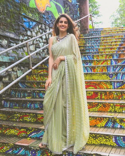 Dripping with style and elegance, this soft sage green saree with silver zari work is a perfect bridesmaid pick if you have a minimalistic style approach. Pc: Saanchigilani #bridesmaid #sister #sisterofthebride #indianwedding #wedding #wittyvows #lehenga #weddingdress #weddingideas #saree Saree Draping Ideas, Sabyasachi Lehengas, Marathi Saree, Bridesmaid Lehengas, Farewell Sarees, Draping Ideas, Sequence Saree, Sarees For Girls, Sabyasachi Lehenga