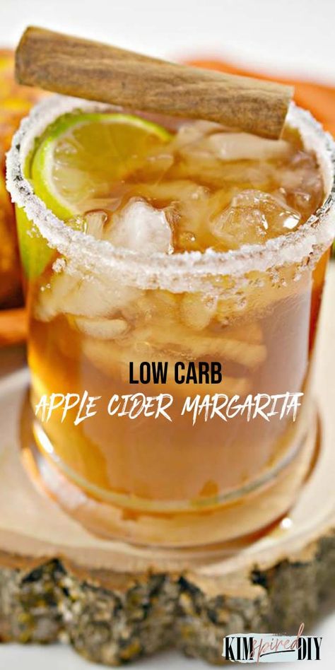 low carb gluten free 3 ingredient Apple Cider Margarita Tequila alcohol drink Sugar Free Alcoholic Drinks, Low Carb Margarita, Thanksgiving Margarita, Low Calorie Alcohol, Apple Cider Margarita, Cider Margarita, Low Calorie Alcoholic Drinks, Tequila Drinks Recipes, Low Sugar Drinks