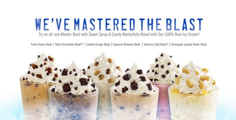 Sonic - New Master Blasts; cookie dough, triple choc , turtle pecan, pineapple upside down, banana split, caramel brownie. Milkshake Flavors, Sonic Blast, Milkshake Flavours, Food Chains, Caramel Brownies, Pineapple Upside, Pineapple Upside Down, Fast Food Chains, Triple Chocolate