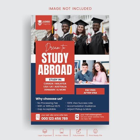 Study abroad flyer or university admissi... | Premium Vector #Freepik #vector #poster #higher-education #flyer-template #print-ready University Course Poster, Education Posters Design, University Flyer Design Inspiration, Flyer Design Education, University Admission Poster, Student Day Poster Design, University Flyer Design, College Flyer Design, College Admission Poster