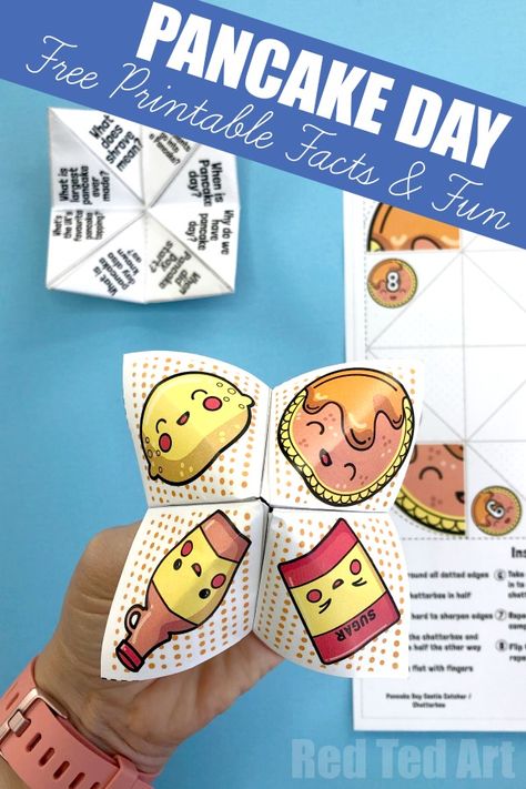 Easy Pancake Day Facts Fortune Teller Printable. Learn all about Pancake Day and why we celebrate it with this free Cootie Catcher Pancake Day Printable. #pancakeday #pancakes #shrovetuesday #printables #teacherresources #teachers #origami #papercrafts Shrove Tuesday Craft, Pancake Day Ideas, Pancake Day Activities For Children, Pancake Day Games, Pancake Craft, Pancake Day Activities, Pancake Activities, Pancake Day Crafts, Shrove Tuesday Activities