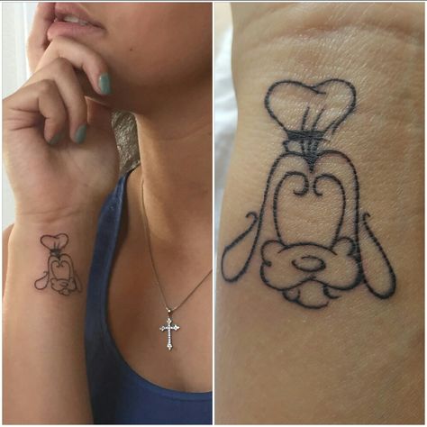 Disney Creative Signature Style Customized Goofy Tattoos Goofy Tattoos Disney, Small Goofy Tattoo, Small Goofy Tattoo Ideas, Disney Goofy Tattoos, Goofy Tattoo Disney, Goofy Tattoos Ideas, Goofy Movie Tattoo, Figment Tattoo, Sweets Tattoo