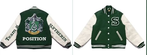 Hogwarts Letterman Jacket, Slytherin Letterman Jacket, Quidditch Uniform, Harry Potter Quidditch, Slytherin Harry Potter, Racer Jacket, Harry Potter Outfits, Letterman Jacket, Hogwarts Houses