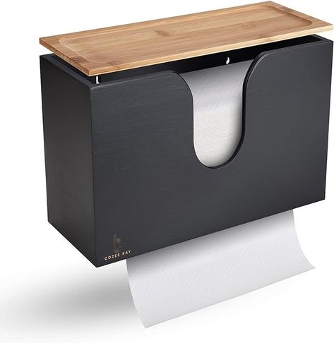 Amazon.com - Cozee Bay Bamboo Paper Towel Dispenser/Holder with Lid for Home and Commercial, Wall Mount or Countertop for Multifold, C Fold, Z fold, Trifold Hand Towels (Black) Hidden Paper Towel Dispenser, Pop Up Paper Towel Dispenser, Trifold Paper Towel Dispenser, Integrated Paper Towel Holder, Scandanavian Paper Towel Holder, Paper Towel Dispenser, Towel Dispenser, Paper Towel Holder, Paper Towel