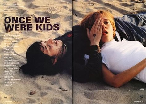 Once We Were Kids. Harmony Korine and Chloe Sevigny in I-D Magazine, November 1999. - happiness and wellbeing inspiration for GLOWLIKEAMOFO.com Harmony Korine, Larry Clark, Chloe Fashion, New Cinema, Chloe Sevigny, Boys Don't Cry, Making A Movie, White Trash, Band Posters