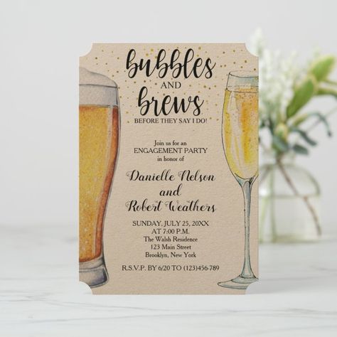 Bubbles And Brews Couples Shower Ideas, Bubbles And Brews Engagement Party, Wed Invitation, Bubbles And Brews, Engagement Invitations, Engagement Party Invitations, Couple Shower, Create Your Own Invitations, Wedding Shower