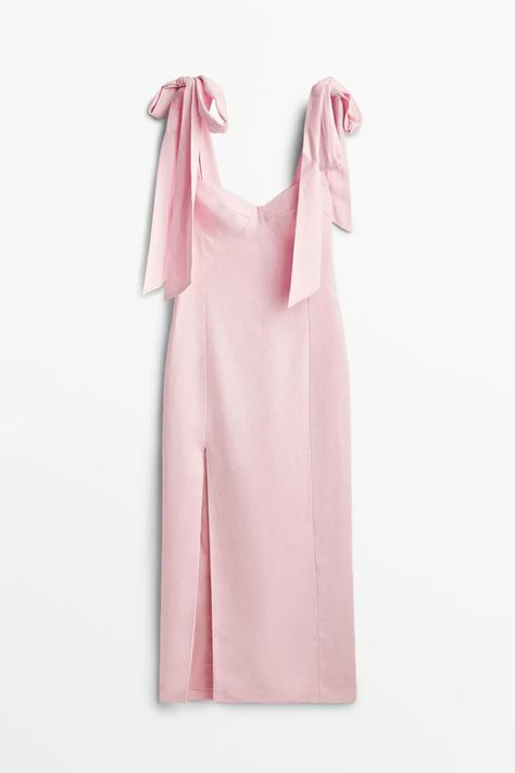 Pink Linen Dress, Pink Long Dress, Pink Dress Casual, Perfect Wardrobe, Pink Linen, Rose Dress, Massimo Dutti, Black Booties, Linen Dress