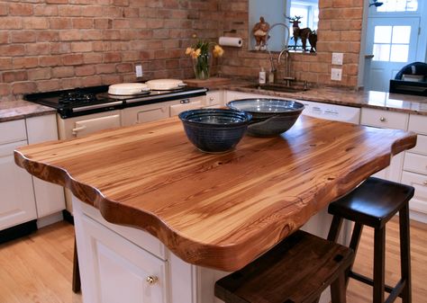 Reclaimed Longleaf Pine face grain custom wood island countertop. Epoxy Countertop Wood, Butcher Block Dining Table, Reclaimed Wood Countertop, Wooden Countertops Kitchen, Countertop Wood, Indoor Designs, Grey Island, Dapur Rustic, Kitchen Island Makeover