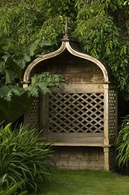 garden focal point Covered Garden, The Secret Garden, Garden Gate, Garden Seating, Garden Features, Wooden Bench, Gorgeous Gardens, Garden Structures, Green Garden