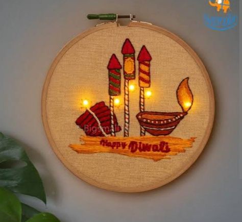 Diwali Embroidery, Embroidery Hoop Patterns, Durga Painting, Insightful Quotes, Happy Diwali, Embroidery Hoop, Diwali, Festival, Embroidery