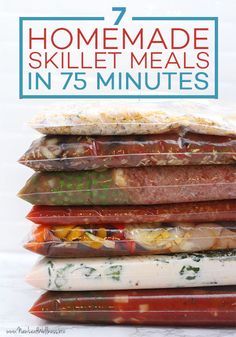 7 Freezer-to-Skillet Meals in 75 Minutes. A whole weeks worth of meals in a little over an hour...yes, please! Electric Skillet Recipes, Freezer Friendly Meals, Freezable Meals, Healthy Freezer Meals, Freezer Meal Prep, Freezer Cooking, Skillet Meals, Make Ahead Meals, Camping Meals