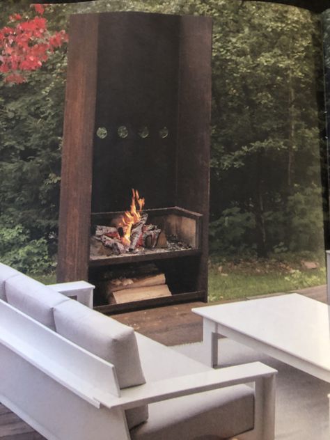 Corten Steel Fireplace Outdoor, Corten Steel Fire Pit, Corten Fireplace, Nashville Backyard, Corten Steel Fireplace, Scandinavian Patio, Chiminea Fire Pit, Fireplace Grill, Bar Casa