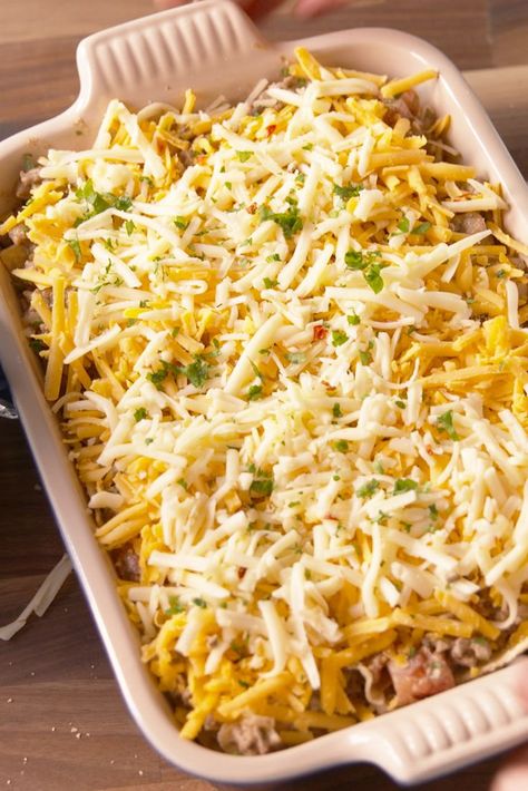 We're Obsessed With This Tortilla Chip HackDelish Dinner With Tortilla Chips, Taco Casseroles, Taco Casserole With Tortillas, Mexican Dinners, Tortilla Casserole, Tortilla Chip Recipe, Dorito Casserole, Mexican Casserole Recipe, Tortilla Chip