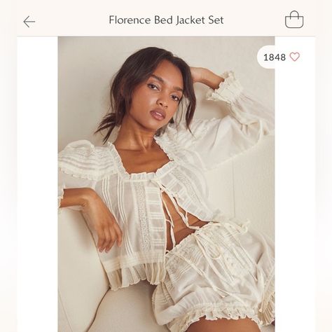 Free People - Florence Bed Jacket Set Bed Jacket, Trumpet Sleeves, Sleep Shorts, Looks Style, Ruffle Trim, Look Fashion, Boho Outfits, Aesthetic Clothes, Drawstring Waist