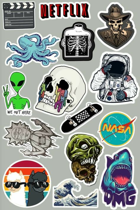 Printable Laptop Stickers, Stickers Cool, Cool Stickers, Aesthetic Stickers, Scrapbook Stickers, Case Stickers, Laptop Stickers, Aliens, Graffiti