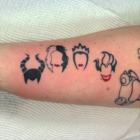 Disney Villains Tattoos, Simple Disney Villian Tattoos, Disney Villains Tattoos Sleeve, Villain Tattoo, Small Maleficent Tattoo, Disney Villain Tattoo, Disney Villain Tattoo Black And White, Evil Queen Tattoo Disney Villains, Maleficent Tattoo