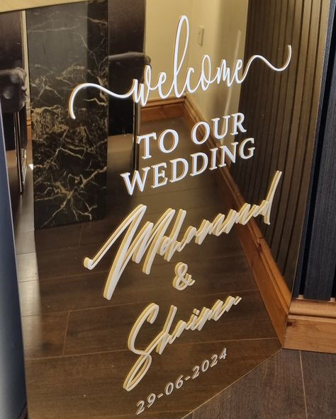 Gold Mirror acrylic sign adding that elegant touch to your beautiful day. 💫Reflective Surface: The gold mirror finish offers a highly reflective, luxurious look. 💫Durability: Made from high-quality acrylic, it’s more durable and shatter-resistant than traditional glass mirrors. 💫Customization: Easily customizable with different fonts, designs, and sizes to suit your needs. #weddingsigns #nikkahsign #wedding2024 #nikkahwelcomesign #nikkahdecor #nikkahideas #weddingsignshandmade #weddingin... Gold Mirror Acrylic, Engagement Signs, Acrylic Signage, Entrance Sign, Islamic Wedding, Mirror Acrylic, Acrylic Wedding, Reflective Surfaces, Wedding Welcome Signs