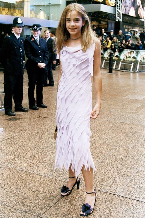 At the London premiere of the second [i]Harry Potter[/i] film, [i]The Chamber of Secrets[/i] in a lilac dress. Emma Watson Young, Emma Watson Outfits, Prodigal Daughter, Emma Watson Harry Potter, Emma Watson Pics, Emma Watson Style, Boss Dress, Chamber Of Secrets, Harry Potter Film