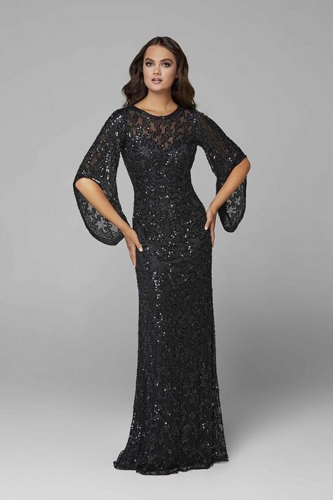 Black Evening Gown Elegant, Beaded Bell, Beaded Evening Gowns, Black Evening Gown, Long Sleeve Evening Gowns, Mother Of The Bride Gown, Couture Style, Evening Gowns Elegant, Long Evening Gowns