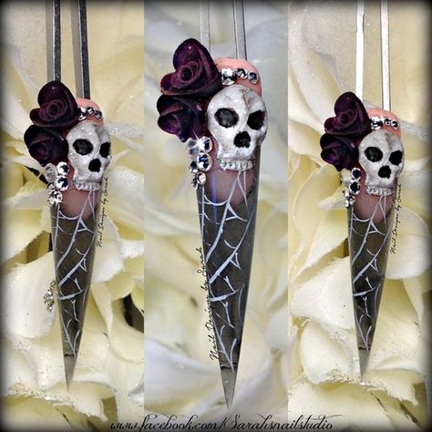 Snowflake Nail Design, 3d Acrylic Nails, Holloween Nails, Snowflake Nail, 3d Nail Designs, 3d Nail Art Designs, Skull Nails, Skull And Roses, Halloween Acrylic Nails