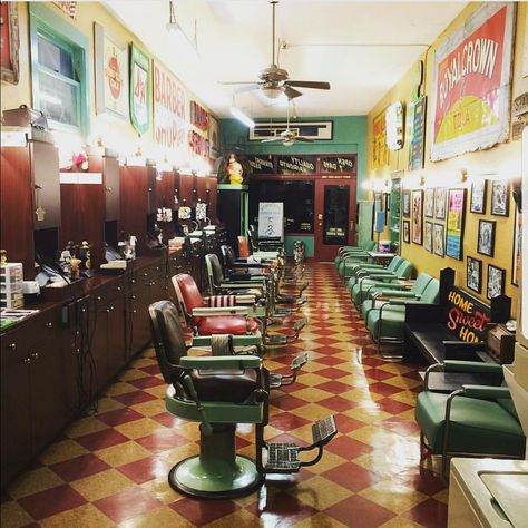 Barbershop Flooring, Eid Song, 1990s Hair, Shop Reference, Barber Shop Vintage, Barbershop Design Interior, Vintage Barbershop, Interior Concept Art, Barber Shop Interior