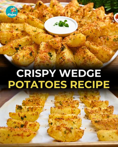 These wedge potatoes are the perfect appetizer or snacks! They're crispy and delicious – perfect with your favorite dipping sauce. Cornbread Muffins Recipe, Bacon Chili, Greek Potatoes, Slushie Recipe, Roasted Potato Recipes, Great Appetizers, Potatoe Salad Recipe, Perfect Appetizers, Dipping Sauce