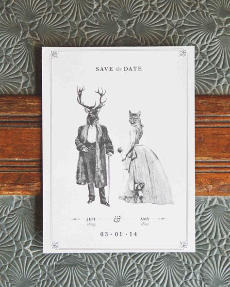 Animal Wedding Invitations, Wedding Ides, Animal Caricature, Shibori Fabric, Unique Save The Dates, Diva Design, Modern Save The Dates, Party Pants, Save The Date Card