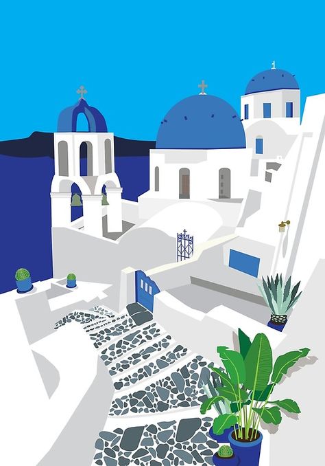 Greece Painting, 심플한 그림, Travel Illustration, The Masterpiece, Painting Art Projects, 그림 그리기, Vintage Travel, Framed Canvas Art, Santorini