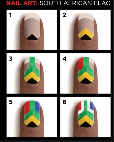 Boere naels Easy Flower Nail Designs, Easy Cute Nail Art, African Nail Art, Nail Art Designs For Kids, Cute Short Nail Art, African Nails, Short Nails Easy, Flag Nail Art, Short Acrylic Nail Designs