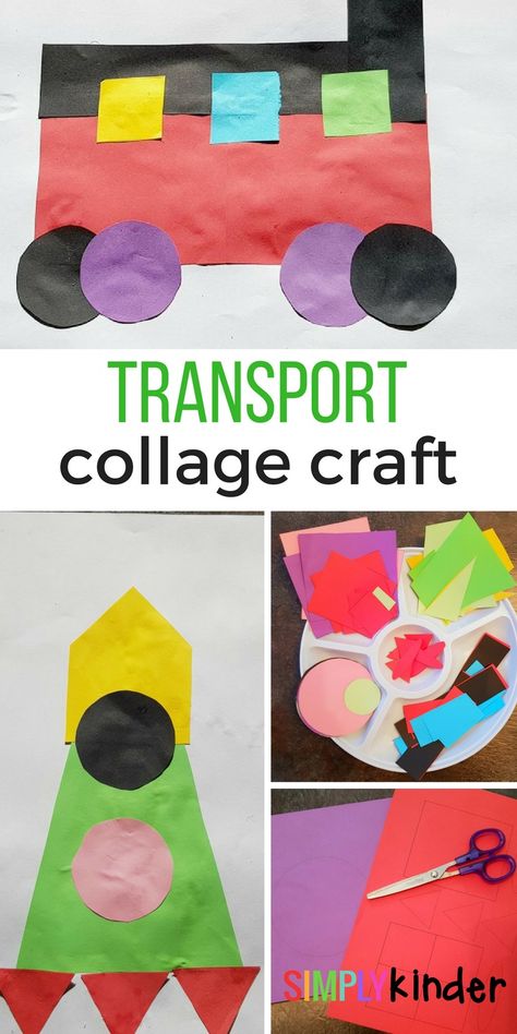 A fun craft to make during your transportation unit from Simply Kinder. Transportation Theme Preschool, Kindergarten Art Activities, Collage Craft, Transportation Unit, Craft To Make, Transportation Preschool, Teaching Themes, Shape Collage, Cut And Glue