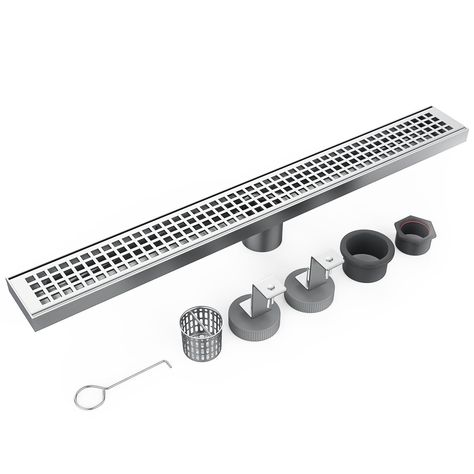 PRICES MAY VARY. 【Good Material】This Linear shower drain made of US ASTM standard 304 stainless steel; Shower Drain surface professional finished, protect against corrosion, scratches and rust for long-lasting durability. 【Size of Shower Drain】24" length, 2.75" width, 2.3-2.8" adjustable height, 2" central outlet; 36 L/min High Flow Capability; increase the slope of the drainage channel to help water flow quickly to the shower outlet, improve water flow speed, and effectively solve the problem o Shower With Linear Drain, Adu Ideas, Camp Shower, Brushed Nickel Shower, Canva Presentation, Shower Floor Drain, Linear Shower Drain, Bathroom Faucets Brushed Nickel, Drainage Channel