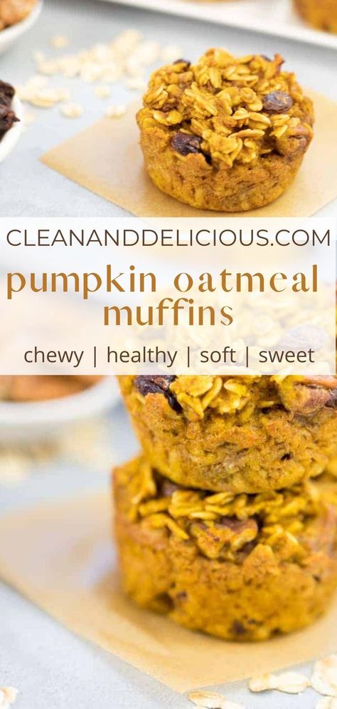 Pumpkin Baked Oatmeal, Pumpkin Oatmeal Muffins, Baked Pumpkin Oatmeal, Pumpkin Oats, Muffins Easy, Muffins Healthy, Baked Oatmeal Cups, Pumpkin Muffin Recipes, Clean And Delicious