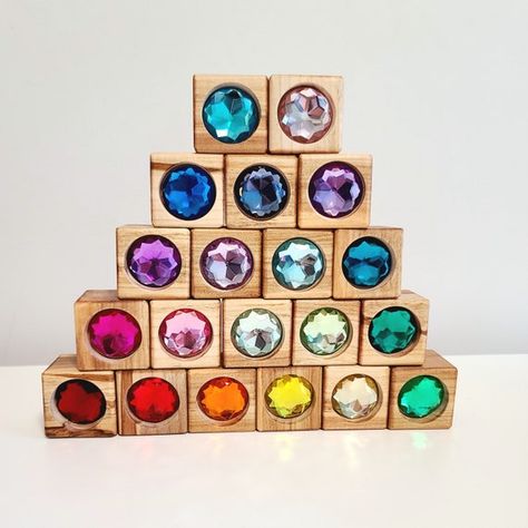 Maple Gem Blocks Set of 20 - Etsy UK Magnet Blocks, Kids Building Blocks, Montessori Blocks, Rainbow Wooden Toys, Visual Processing, Classroom Goals, Montessori Diy, Block Play, Rainbow Order