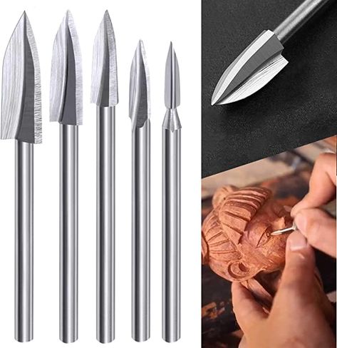 Wood Carving Tools for Rotary Tool, 5 PCS HSS Woodworking Tools Engraving Drill Bit Set Wood Crafts Grinding Tool Universal 1/8” Shank For DIY Carving Drilling Micro Sculpture - - Amazon.com Woodworking Drill Bits, Wood Drill Bits, Carpenter Tools, Dremel Rotary Tool, Diy Projektit, Dremel Wood Carving, Chisel Set, Engraving Tools, Carving Patterns