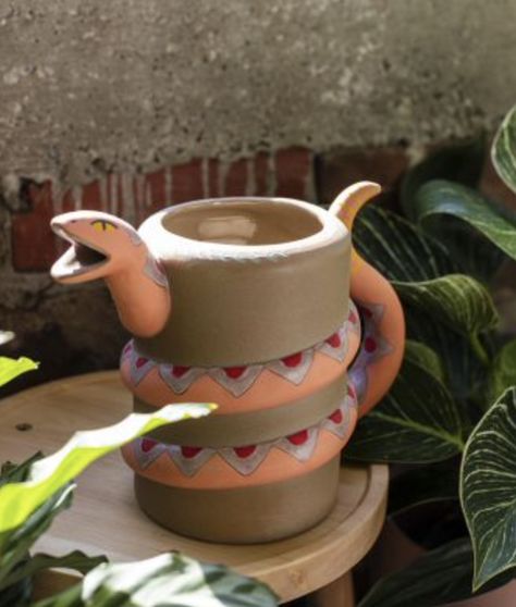 Serpent Watering Can | Rail & Anchor Ceramic Snake, Reptile Crafts, Pretty Shades Of Pink, Coiled Snake, Colorful Planters, Coil Pots, Wood Fuel, Garden Stand, Pink Wrap