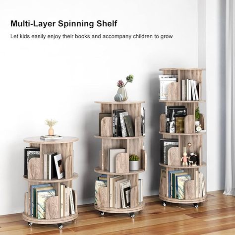 Amazon.com: Nidouillet Rotating Bookshelf, 4 Tier Revolving Bookcase with Brake Wheels 360° Display Round Bookshelf Narrow Swivel Corner Book Shelf Standing Bookcase for Adult Bedroom, Living Room (Oak Grey) : Home & Kitchen Corner Book Shelf, Round Bookshelf, Rotating Bookshelf, Revolving Bookcase, Adult Bedroom, Book Shelf, Bedroom Living Room, Bookshelves, Bookcase