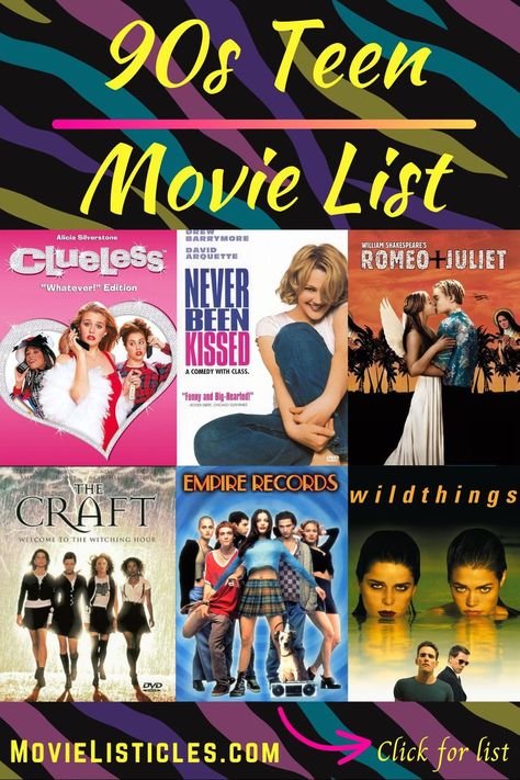 Let’s go back in time to the 1990s with these popular 90s teen movies for a hard hit of nostalgia! Girly movies for a slumber party, 90s style! Free printable movie checklist! Follow me for more movie night ideas, movie recommendations and best movies to watch lists. #movielisticles #movienight #bestmoviestowatch #movielist 90s Movie List, 90 S Movies, 90s Movie Night, Popular 90s Movies, Best 90s Movies, 90s Teen Movies, Movie Playlist, Movie Checklist, 1990s Tv Shows